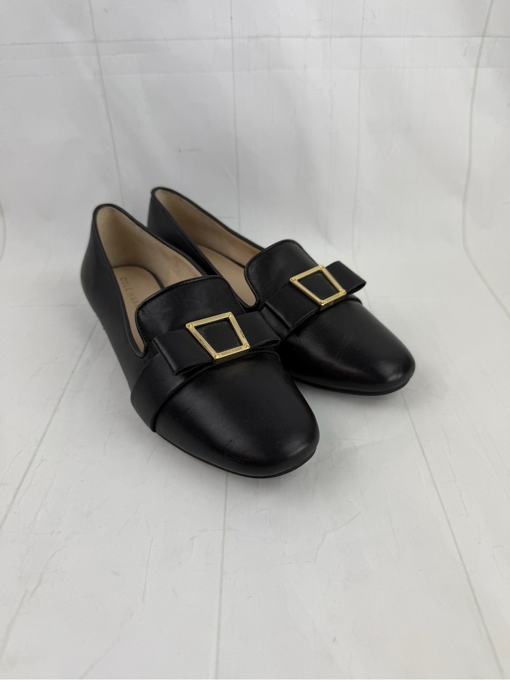 Cole Haan Black Leather Loafers with Gold Buckle Size 7